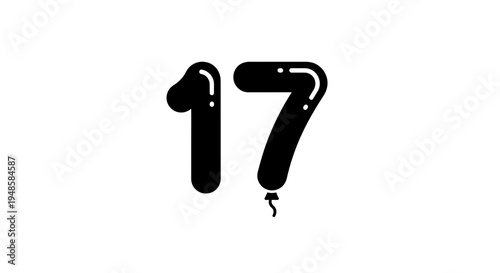 Number 17 Balloon Icon, Seventeen Celebration, Birthday Party, Anniversary, Event Symbol