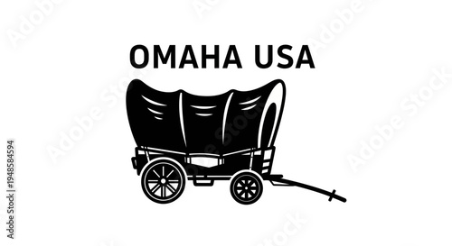 Omaha USA Covered Wagon Silhouette - Vintage Travel and Pioneer Spirit