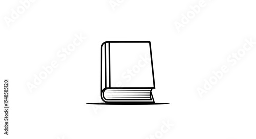 Minimalist Line Art Icon of a Closed Book Standing Upright on a White Background