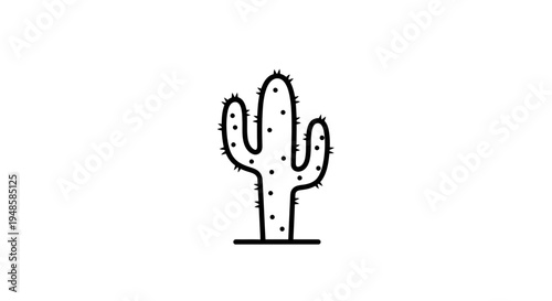 Minimalist Line Art Icon of a Saguaro Cactus in a Desert Landscape