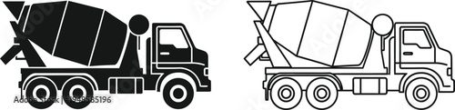 Concrete Mixer Truck Icon Set Vector