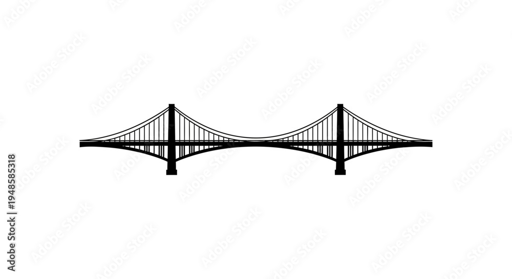 Fototapeta premium Iconic Suspension Bridge Silhouette, Engineering Marvel, Modern Architecture, Cityscape Element