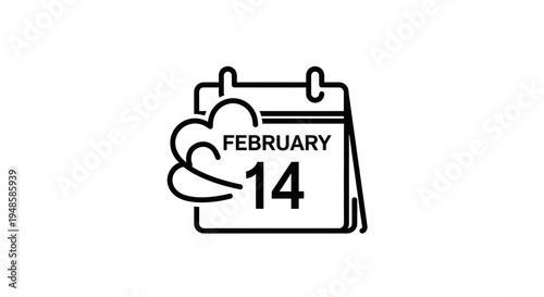 February 14th Calendar Icon with Hearts - Valentine's Day Reminder