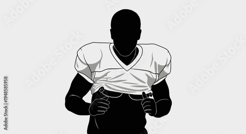 Football Player Silhouette Undressing Jersey, Revealing Chest