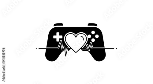 Gamer Heartbeat Icon: Gaming Controller with Heartbeat Line and Plus Symbol