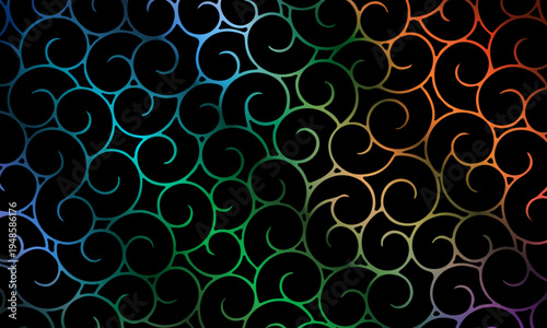Japanese Karakusa style swirl and curl pattern background. colorful spiral art.