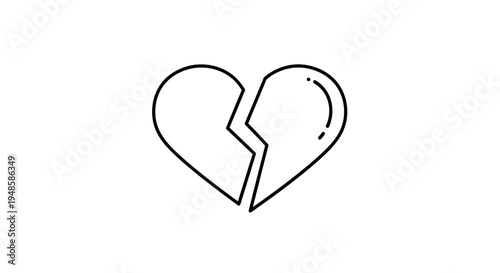 Broken Heart Icon, Symbol of Love Loss, Sadness, Relationship Breakup, Emotional Pain
