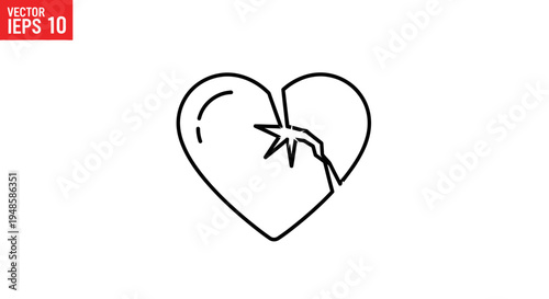Broken Heart Icon, Symbol of Sadness, Love Loss, and Heartbreak