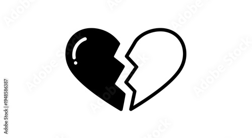Broken Heart Icon, Symbol of Sadness, Love Loss, Relationship Breakup, Grief, and Sadness