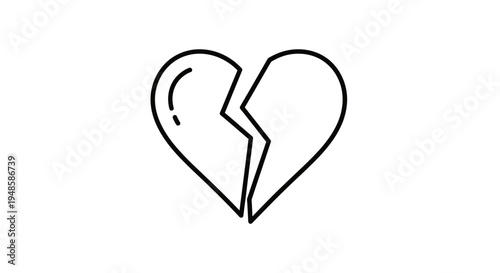 Broken Heart Icon Outline, Symbol of Love Loss, Sadness, and Relationship Breakup