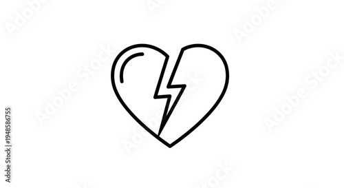 Broken Heart Icon Symbol, Love Sadness, Relationship Breakup, Emotional Pain, Vector Illustration