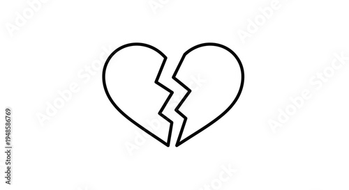 Broken Heart Icon Symbol, Sadness, Relationship Breakup, Love Loss Concept
