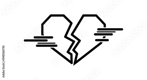 Broken Heart Icon with Speed Lines, Symbolizing Heartbreak and Fast Moving Emotions
