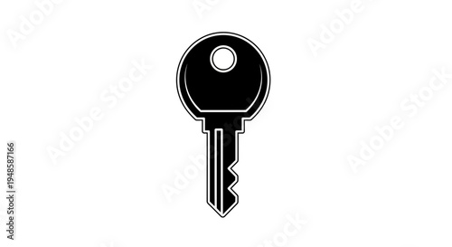 Black and white illustration of a single key, isolated on a white background, symbolizing access and security.