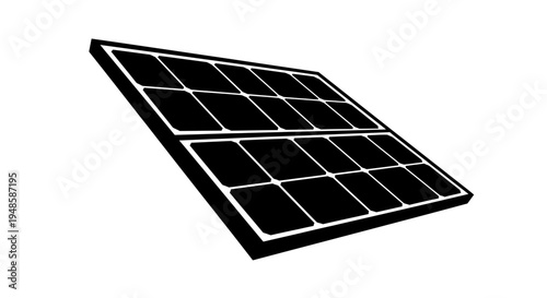 Black and White Solar Panel Icon on White Background - Renewable Energy Technology