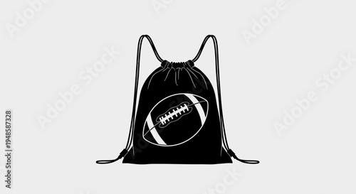 Black Drawstring Bag with American Football Graphic - Sports Gear Icon