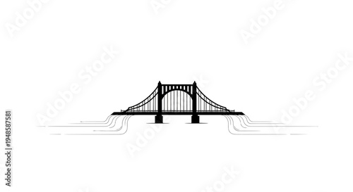 Abstract Bridge Silhouette with Flowing Lines on White Background