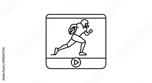 American Football Player Running on Screen, Digital Media Playback Icon