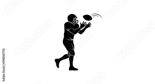 American Football Player Silhouette Catching Ball in Mid-Air, Dynamic Sports Action