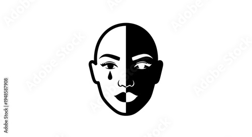 Split Face Black White Sadness and Anger Emotions Symbolizing Duality
