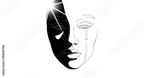 Split Face: Light and Shadow, Joy and Sorrow, Yin Yang Concept