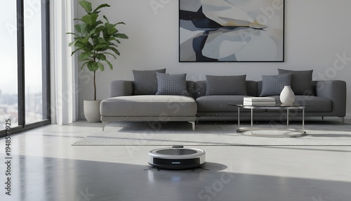 Slim Robotic Vacuum Cleaner in Modern Living Room