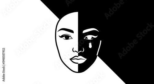 Split Face Woman Black White Duality Emotion Sadness Tears