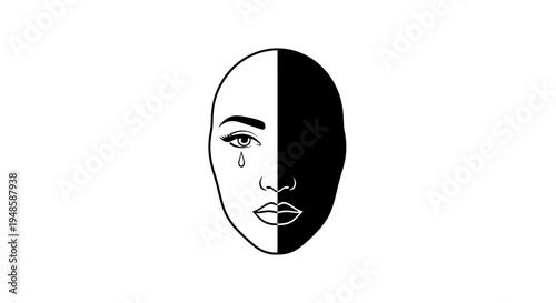 Split Face Sadness and Joy Concept, Black and White, Emotional Contrast