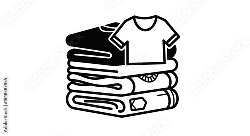 Stack of Folded Clothes with T-shirt on Top Icon