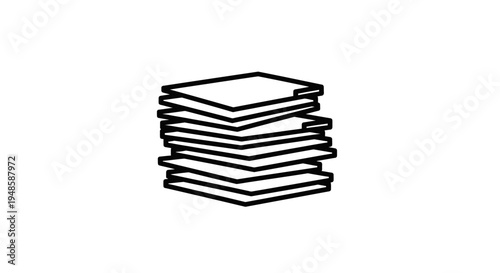 Stack of Paper Sheets Icon, Simple Outline Drawing, Minimalist Design