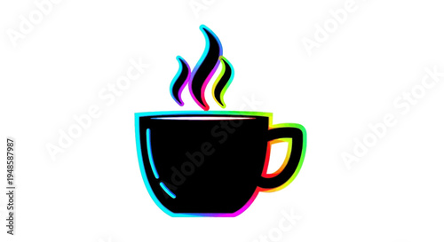 Steaming Coffee Cup with Glitch Effect - Hot Beverage Icon