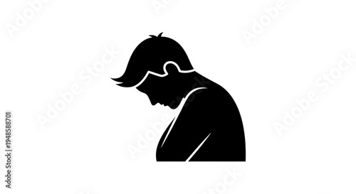 Silhouette of a Sad Man Bowed Head, Symbolizing Depression, Grief, or Loneliness