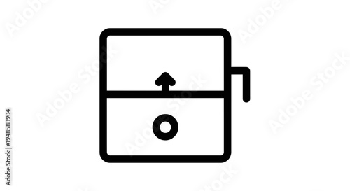 Open box with arrow icon, top view, simple line art, isolated on white background