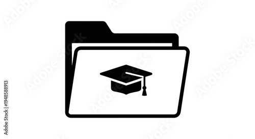 Open Folder with Graduation Cap Icon, Education and Knowledge Concept