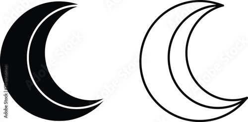 Crescent Moon Icon Set Black and White Design Vector