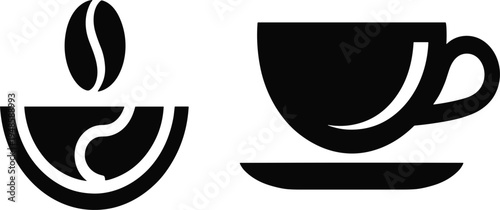 Coffee cup and bean silhouette icon set isolated on white background vector illustration for cafe restaurant or roastery logo design