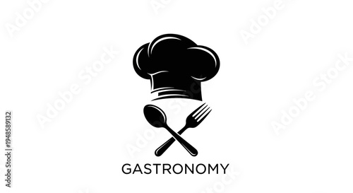 Gastronomy Logo: Chef Hat, Crossed Spoon and Fork, Text "GASTRONOMY"
