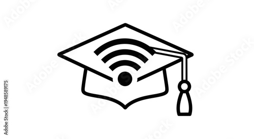Graduation Cap with Wi-Fi Symbol: Online Education, E-Learning, Digital Learning Concept