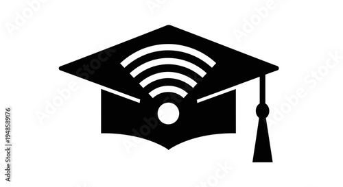 Graduation Cap with Wi-Fi Symbol: Online Education, E-learning, Digital University Concept