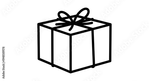 Hand Drawn Gift Box Icon with Ribbon Bow, Simple Line Art Present Symbol