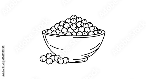 Hand-drawn illustration of a bowl overflowing with chickpeas, with a few scattered outside.