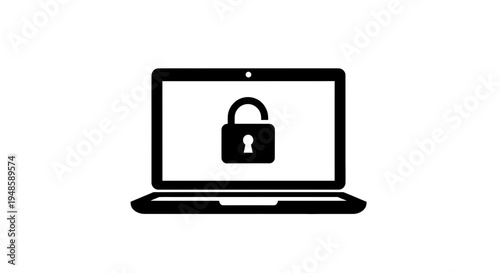 Laptop with Padlock Icon on Screen - Digital Security and Data Protection Concept