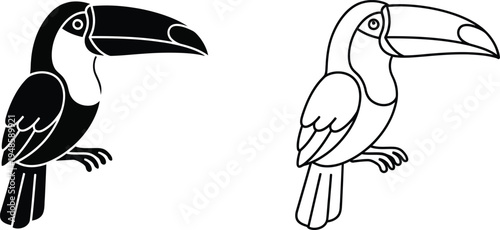 Toucan Bird Icon Set Black and White Vector Vector
