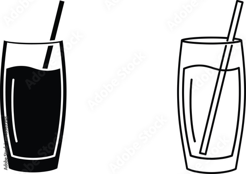 Glass With Straw Icon Set Vector