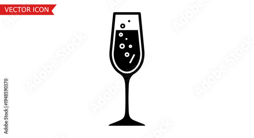 Champagne Flute Glass with Bubbles Icon, Celebration Drink
