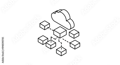 Cloud Computing Network Diagram: Abstract Cubes Connected to Cloud Icon