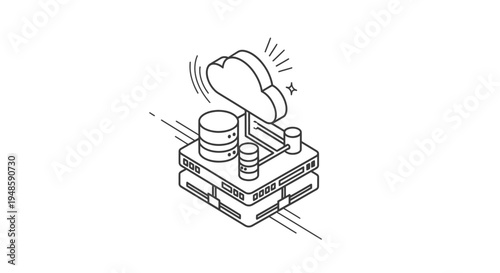 Cloud Computing Server Rack and Database Icon, Technology Concept