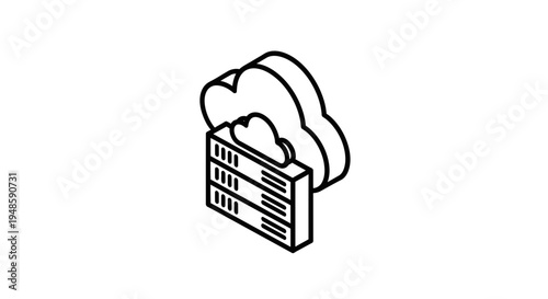 Cloud Computing Server Rack Icon - Isometric Line Art