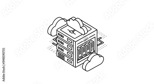 Cloud Computing Server Rack with Data Storage and Network Connection