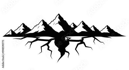 Cracked Earth Landscape with Mountain Silhouette